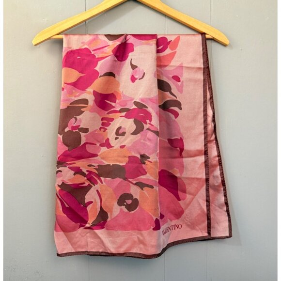 Valentino Silk Scarf Blends Of Pinks & Brown Floral Like Pattern - Picture 1 of 7